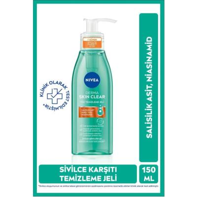 NIVEA Derma Skin Clear Sivilce Karşıtı Yüz Temizleme Jeli 150ml, Gözenek Arındırıcı, Yağlı ve Karma Cilt
