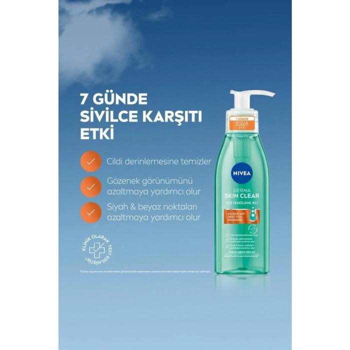 NIVEA Derma Skin Clear Sivilce Karşıtı Yüz Temizleme Jeli 150ml, Gözenek Arındırıcı, Yağlı ve Karma Cilt