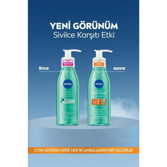 NIVEA Derma Skin Clear Sivilce Karşıtı Yüz Temizleme Jeli 150ml, Gözenek Arındırıcı, Yağlı ve Karma Cilt